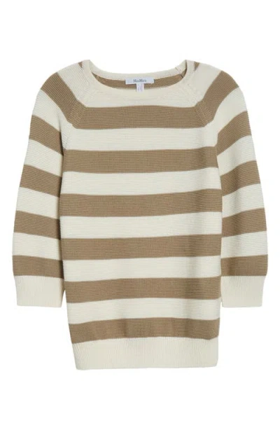 Max Mara Sante Stripe Cotton Sweater In Beige