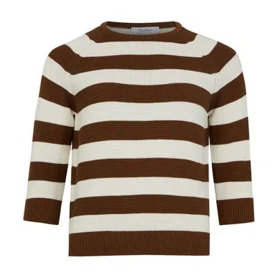 Max Mara Sante Stripped Cotton Sweater In Brown