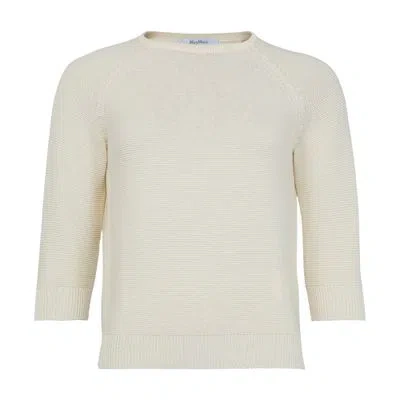 Max Mara Sante Stripped Cotton Sweater In White