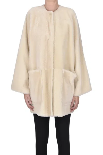 Max Mara Santos Reversible Shearling Coat In White