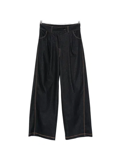 Max Mara Sarta Pleated Contrast-stitch Jeans In Black