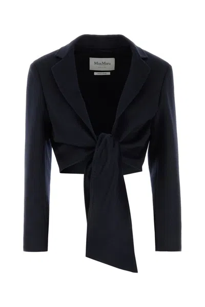 Max Mara Sash Detailed Straight Hem Cropped Jacket In Blue