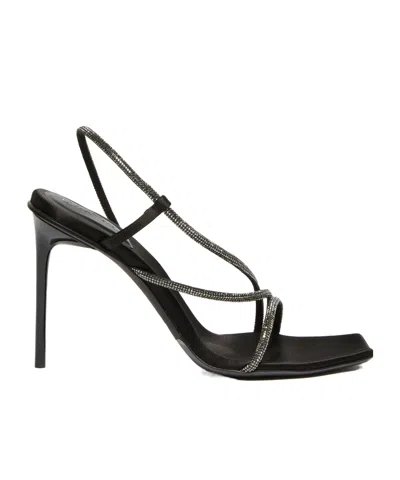 Max Mara Satin And Crystal Sandals In Black