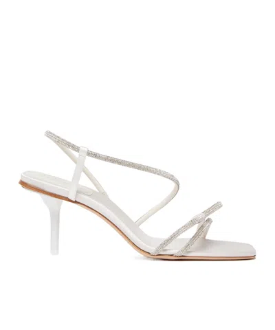 Max Mara Satin And Rhinestone Sandals In White