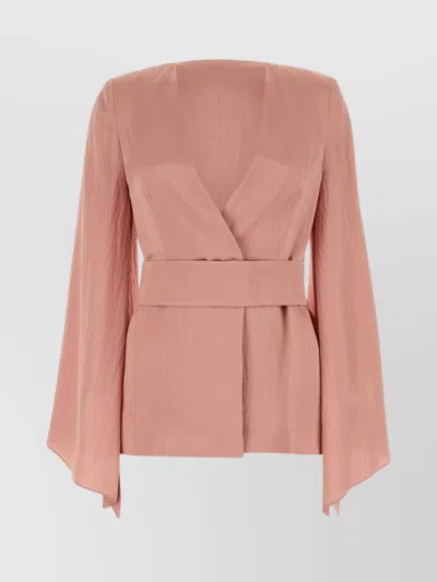 Max Mara Satin Blouse With Belted Waist And Textured Fabric In Pink