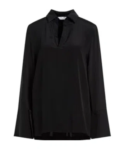 Max Mara Satin Collared V-neck Blouse With Flared Sleeves In Black