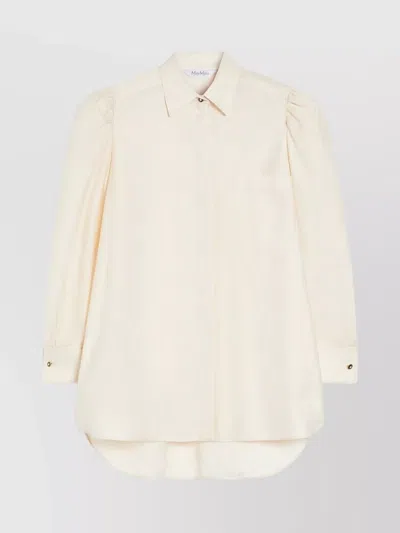 Max Mara Satin Cotton Shirt Puff Shoulders In White