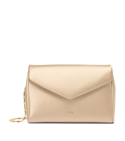 Max Mara Satin Envelope Clutch Bag In Beige
