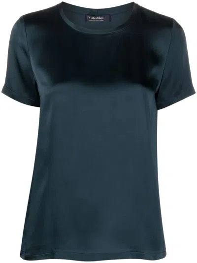 Max Mara Satin-finish Short-sleeve T-shirt In Blue
