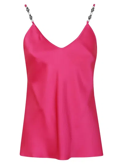 Max Mara Satin-finish V-neck Top With Decorative Spaghetti Straps In Pink