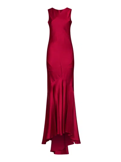 Max Mara Satin Flared Dress In Red