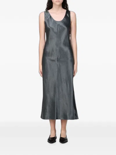 Max Mara Satin Midi Dress In Gray