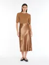 Max Mara Satin Midi Skirt Elastic Waistband In Tobacco