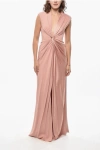 Max Mara Satin Pilard Dress With Front Knot In Pink