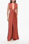 Max Mara Satin Pilard Dress With Front Knot In Red