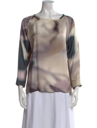 Pre-owned Max Mara Satin Printed Top In Gray