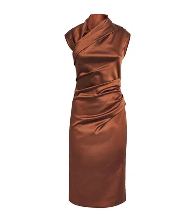 Max Mara Satin Ruched Dress In Brown