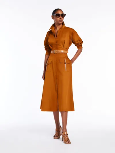 Max Mara Satin Shirt Dress With Belt In Earth