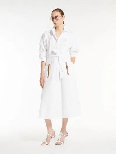 Max Mara Satin Shirt Dress With Belt In Optical White