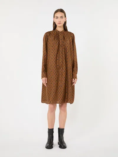 Max Mara Satin Silk Dress In Brown