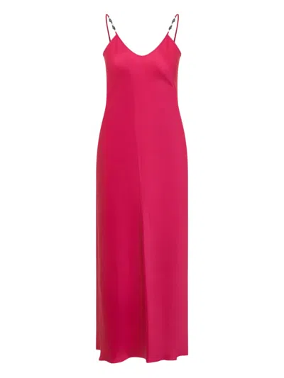 Max Mara Maxi Dress With Deep V-neckline And Embellished Straps In Pink