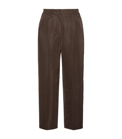 Max Mara Satin Straight Tailored Trousers In Brown