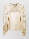 Max Mara Satin Tie Neck Long Sleeve Top In Neutral