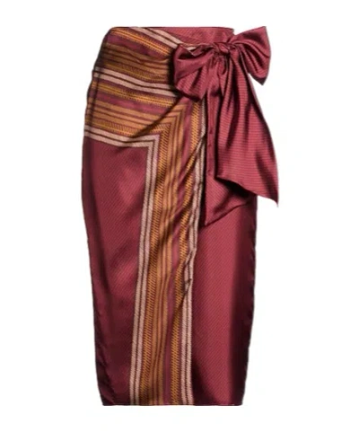 Max Mara Satin Tiewaist Midi Skirt In Brown