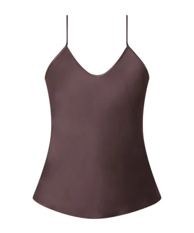 Max Mara Satin V-neck Top In Brown