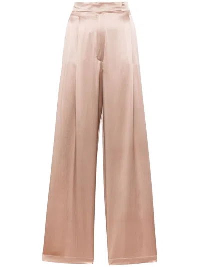 Max Mara Satin Wide-leg Silk Trousers In Brown