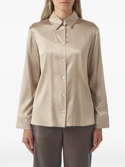 Max Mara Satin-finish Button-up Shirt In Neutral