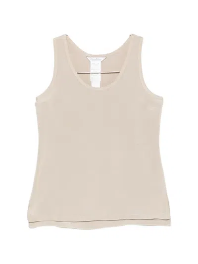 Max Mara Satin-finish Logo-embroidered Top In Brown