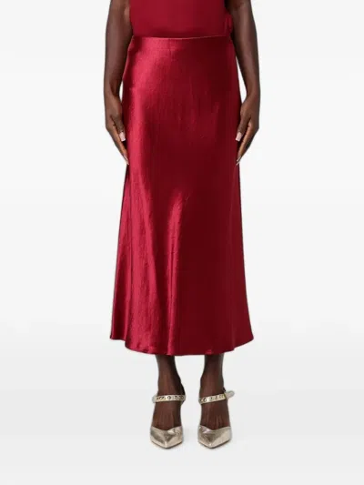 Max Mara Satin-finish Silk Midi Skirt In Red