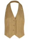 Max Mara 'sauro' Halterneck Buttoned Linen Vest In Leather Brown