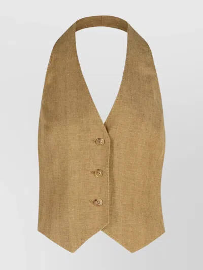 MAX MARA 'SAURO' HALTERNECK BUTTONED LINEN VEST