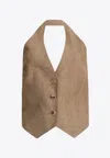 Max Mara Knitwear With Button Detailing And Halterneck In Beige