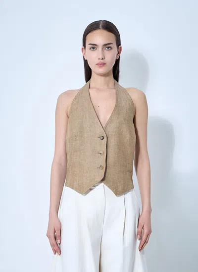 Max Mara Sauro Halterneck Waistcoat In Brown
