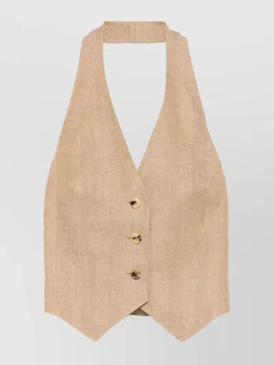 Max Mara Sauro Sleeveless V-neck Halterneck Jacket In Neutrals