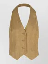 Max Mara 'sauro' Halterneck Buttoned Linen Vest In Brown