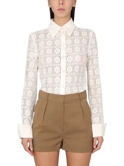 Max Mara Lace Long Sleeve Collared Shirt In White