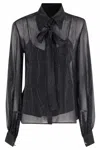 Max Mara Black Silk Chiffon Blouse With Stripes In Black