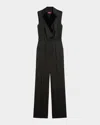 Max Mara Scalata Sleeveless Peak-lapel Satin Jumpsuit In Black