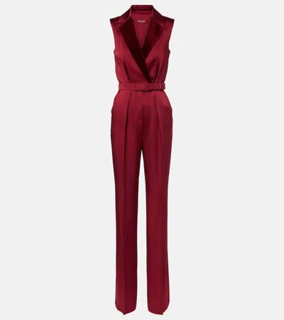 Max Mara Scalata Velvet-trimmed Satin Jumpsuit In Red