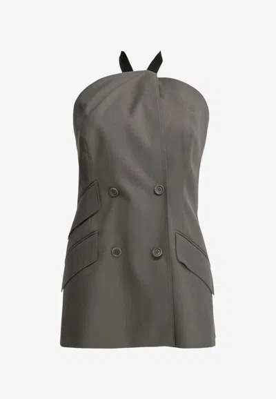 Max Mara Scali Wool Tailored Halter Top In Gray