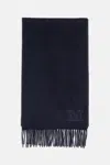 Max Mara Rectangular Cashmere Scarf Fringed Edge In Blue
