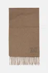 Max Mara Cashmere Scarf With Fringed Edges And Embroidered Logo In Brown