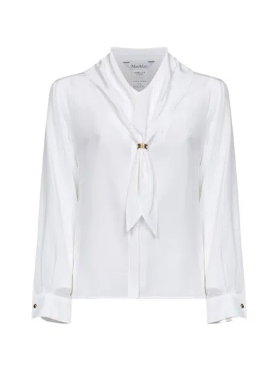 Max Mara Scarf-collar Silk Shirt In White