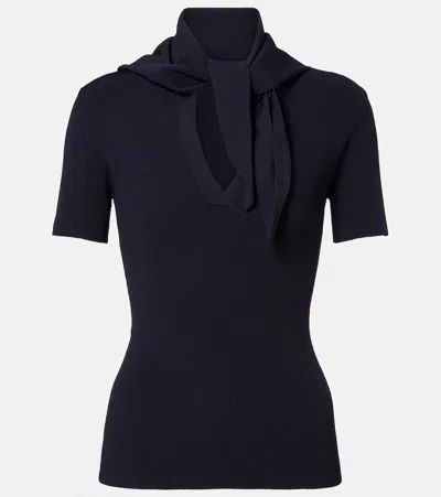 Max Mara Scarf-detail Knitted Top In Blue