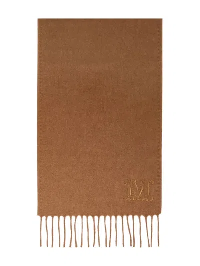 Max Mara Camel Stole With Monogram Embroidery In Brown