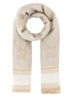 Max Mara Wool Blend Scarf With Embroidered Fringe Detail In Neutral